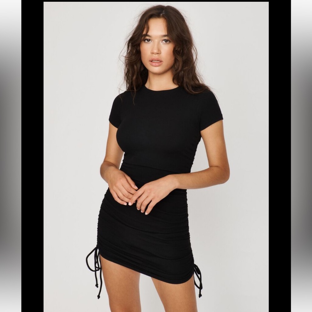 Garage Reina Ruched Tee Shirt Dress Black Bodycon Whimsygoth Size Medium NWOT